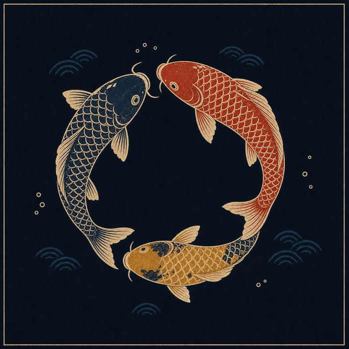 Three carp swimming in a circle