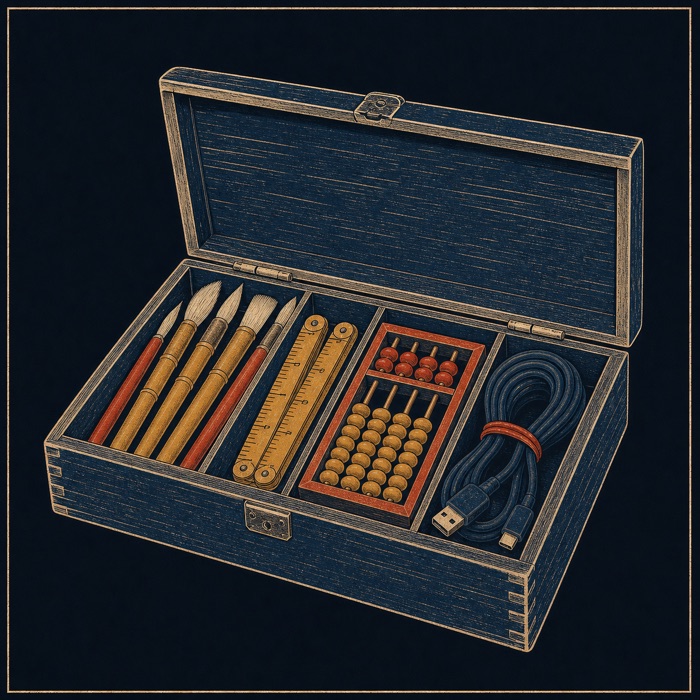 An open toolbox of brushes and tools