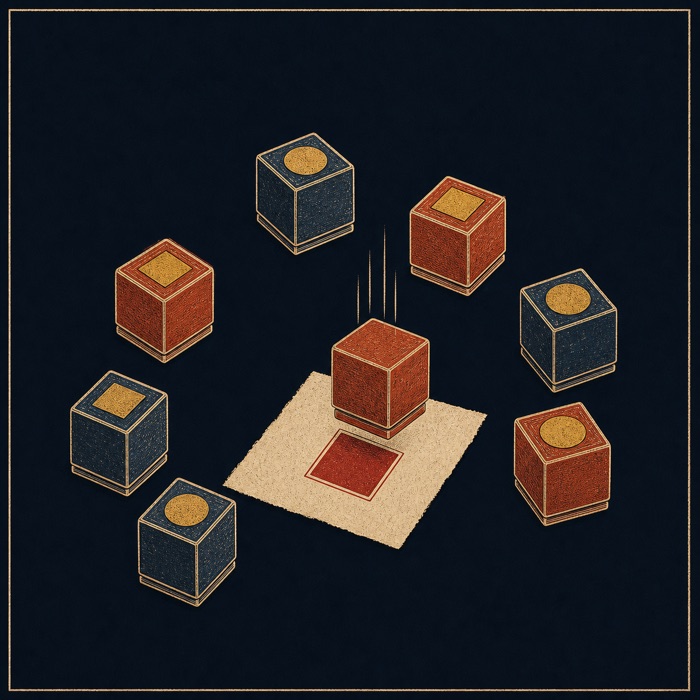 A scattered cluster of seal stamps